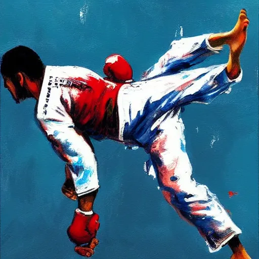 Image similar to painting of a bjj fighter, by leroy neiman