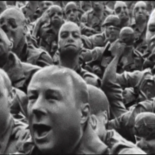 Prompt: alex jones getting attacked by an army of gay frogs, world war 2 video footage, historic,