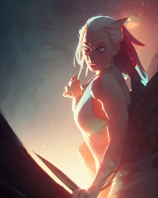 Image similar to margot robbie in a scene in demon slayer anime, illustration, by jordan grimmer and greg rutkowski, trending artstation, pixiv, digital art