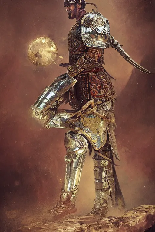 Image similar to ultra realistic illustration, ottoman warrior in clockpunk style armor from 1 9 3 2, sci - fi, fantasy, intricate, elegant, highly detailed, digital painting, artstation, concept art, smooth, sharp focus, illustration, art by artgerm and greg rutkowski and alphonse mucha