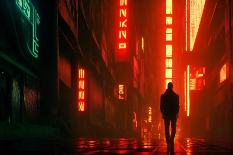 Image similar to film still of neuromancer in blade runner 2 0 4 9, cinematic, moody, gritty neon noir by emmanuel lubezki