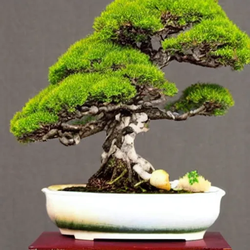 Prompt: a bonsai tree with sushi as leaves