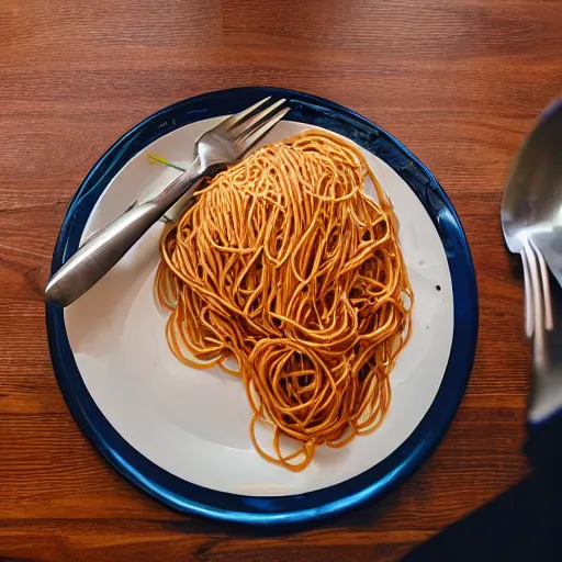 Prompt: pov photograph of a humanoid slug man sitting at a table, eating spaghetti n - 4