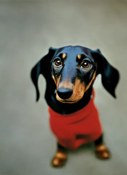Image similar to Portrait of a dachshund, Leica m6, 85mm, fine-art photography, f/1.8, by Steve McCurry