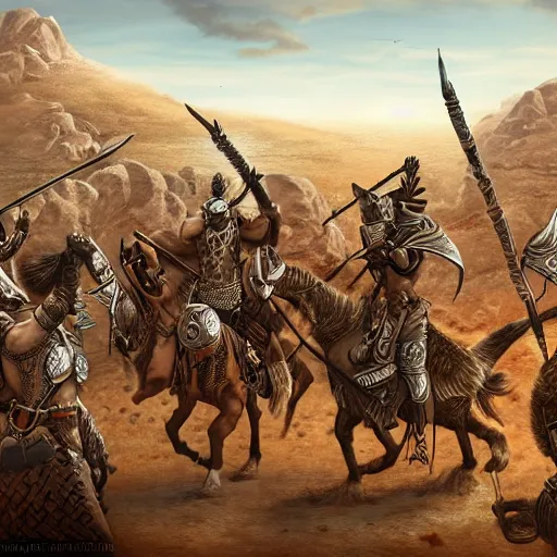 Prompt: tribal desert warfare between warriors, highly detailed intricate 8 k fantasy art concept illustration