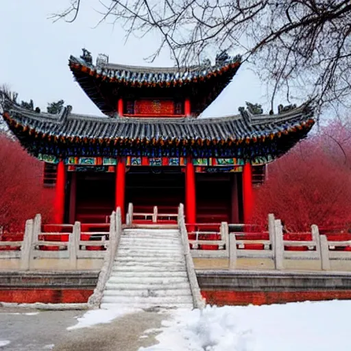 Prompt: Chinese ancient buildings is frozen