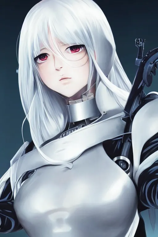 Image similar to portrait Anime cyborg girl in nun clothes, holy church Warhammer 40000, cute-fine-face, white-hair pretty face, realistic shaded Perfect face, fine details. Anime. realistic shaded lighting by Ilya Kuvshinov katsuhiro otomo ghost-in-the-shell, magali villeneuve, artgerm, rutkowski, WLOP Jeremy Lipkin and Giuseppe Dangelico Pino and Michael Garmash and Rob Rey