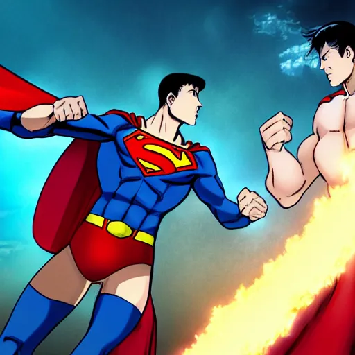 Prompt: photo of saitama vs superman