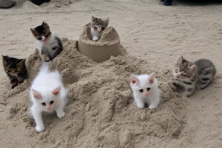 Prompt: kittens building a sand castle