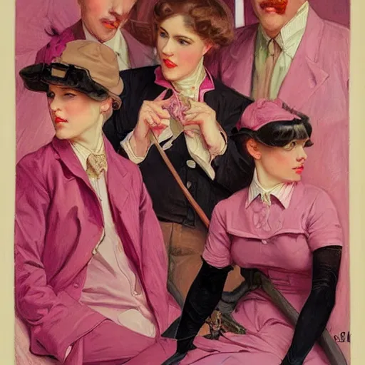 Image similar to portrait of a pink gang, by j. c. leyendecker