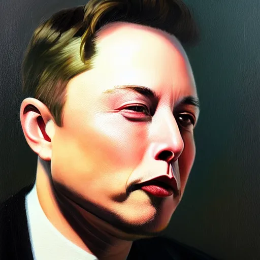 Image similar to of an ultradetailed beautiful portrait panting of elon musk, front view, oil painting, by ilya kuvshinov, greg rutkowski and makoto shinkai