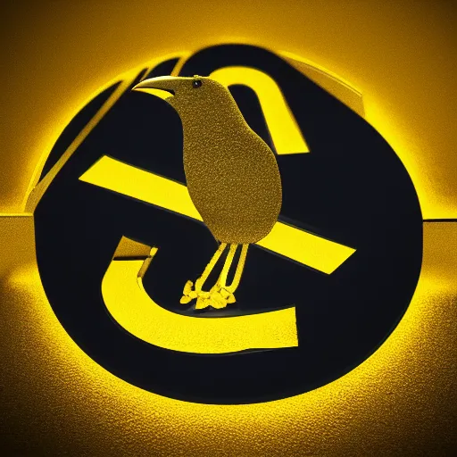 Image similar to crow symbol for an agency logo, glowing yellow, cinematic lighting, cinema 4 d, cinematic, 8 k hd artwork, yellow lighting