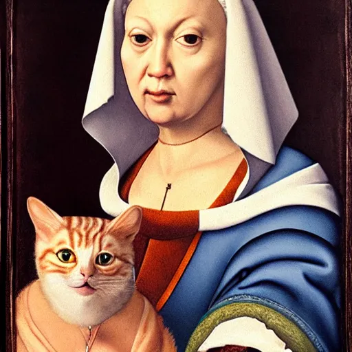 Image similar to Renaissance portrait painting of a cat nun