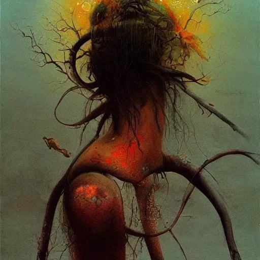 Image similar to colaboration of David Choe and Zdzisław Beksiński