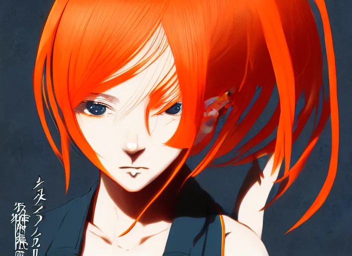 Image similar to anime girl with orange hair in the Soviet pioneer form, manga,katsura masakazu, intricate, detailed, studio lighting, gradation,editorial illustration, matte print, Ilya Kuvshinov, concept art, digital