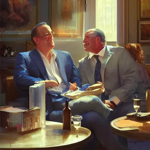 Image similar to epic cinematic hyperrealism masterpiece where happy businessmen appear. realistic poster with shaded lighting by craig mallismo, artgerm, jeremy lipkin and michael garmash, unreal engine, radiant light, detailed and complex environment, digital art, art station trends