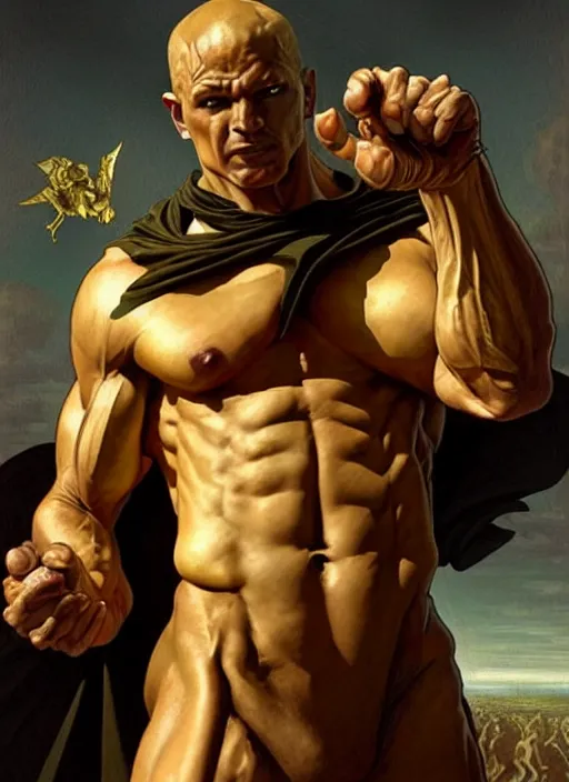 Image similar to renaissance painting of aggressive dc hourman, d & d, golden age, muscular! athetic slim bodybuilder, yellow and black, fantasy, intricate, elegant, highly detailed, digital painting, artstation, concept art, smooth, sharp focus, illustration, art by artgerm and greg rutkowski and alphonse mucha and alex ross