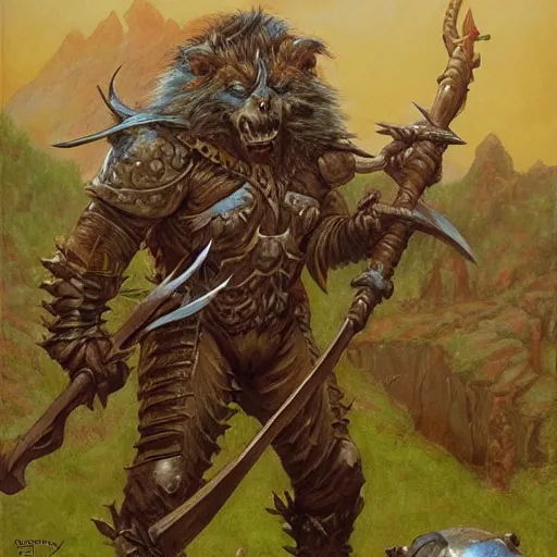 Image similar to Halberd wielding bugbear as a fantasy D&D character, portrait art by Donato Giancola and James Gurney, digital art, trending on artstation