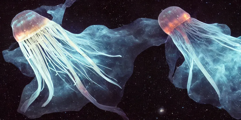 Prompt: interstellar jellyfish in a nebula