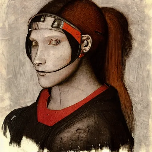 Prompt: a close - up portrait of a cyberpunk cyborg girl, by leonardo davinci