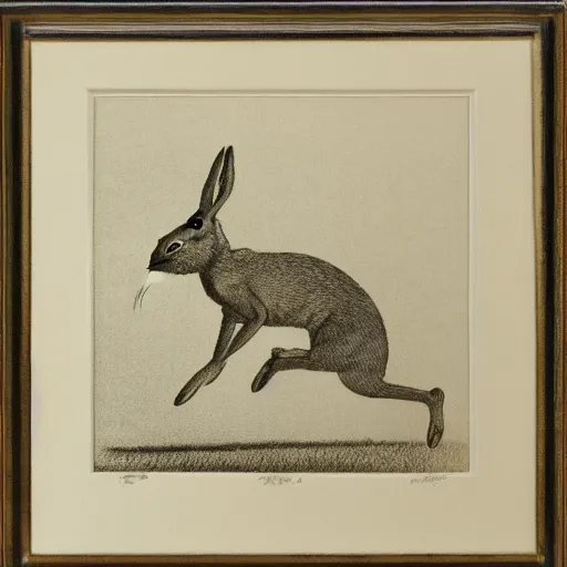 Image similar to etching of a jackrabbit jumping downward