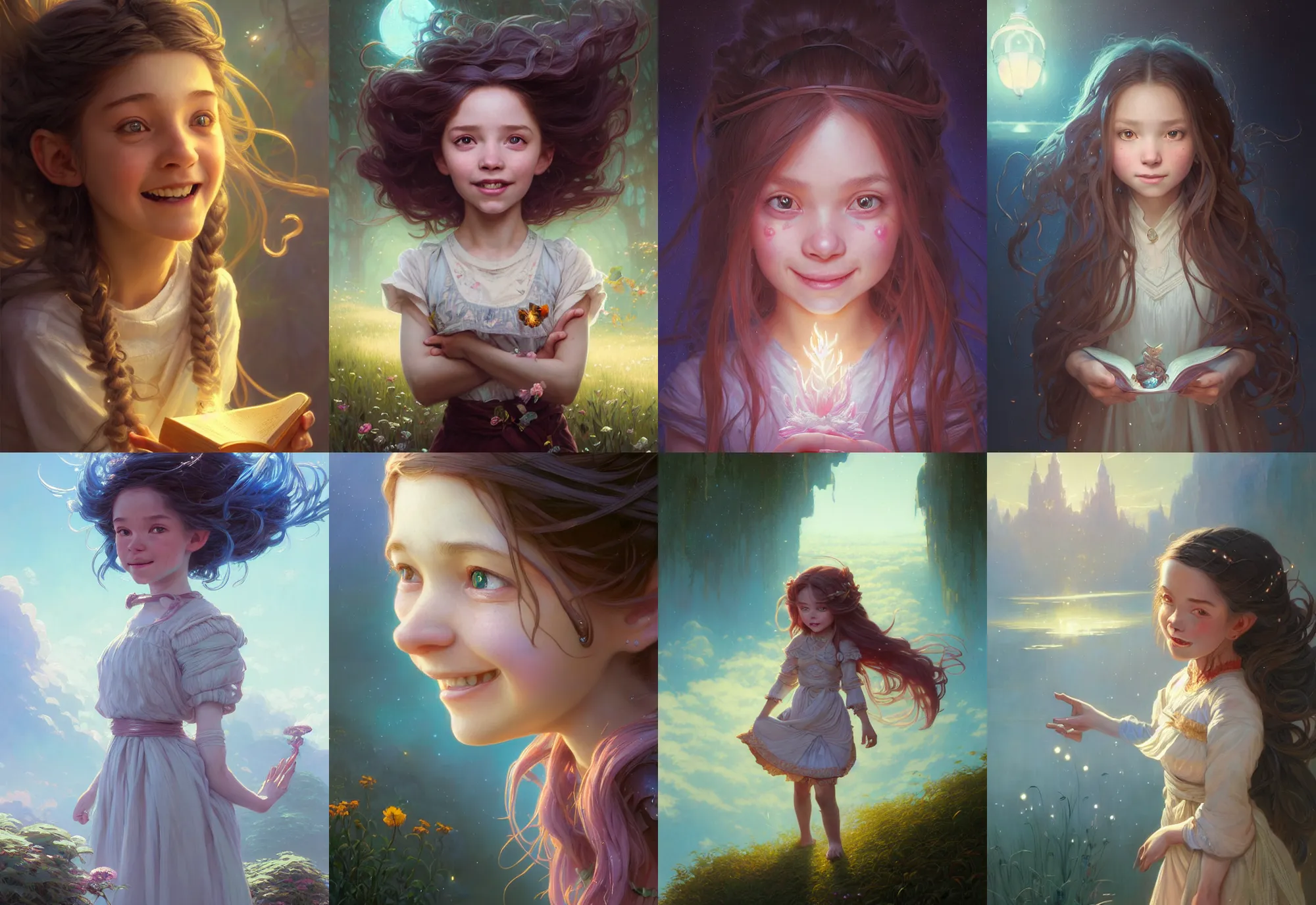 Prompt: highly detailed portrait of a happy little girl with long hairs, stephen bliss, unreal engine, fantasy art by greg rutkowski, loish, rhads, ferdinand knab, makoto shinkai and lois van baarle, ilya kuvshinov, rossdraws, tom bagshaw, alphonse mucha, global illumination, radiant light, detailed and intricate environment