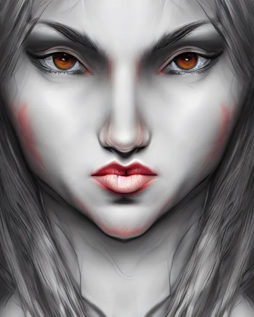 Prompt: face of a beautiful demon girl, realistic detailed digital art
