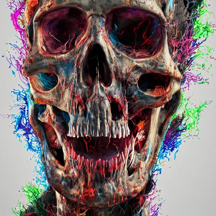 Image similar to portrait of a psychedelic skull. razor sharp teeth. infected with zombie fungus. intricate abstract. intricate artwork. nightmare fuel. by Tooth Wu, wlop, beeple, dan mumford. octane render, trending on artstation, greg rutkowski very coherent symmetrical artwork. cinematic, hyper realism, high detail, octane render, 8k, iridescent accents