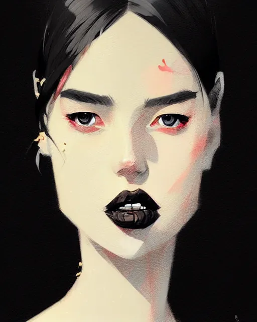 Image similar to a ultradetailed beautiful portrait panting of a stylish woman in a black dress sitting, by conrad roset, greg rutkowski and makoto shinkai trending on artstation