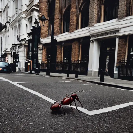 Image similar to a huge ant in a london street, photography, cinematic