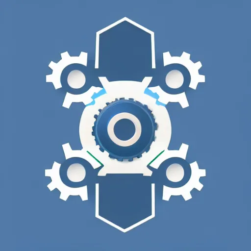 Image similar to a vectorized, 3 d, blue - grey gear, robot icon, depth