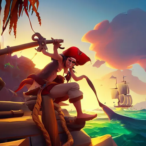 Image similar to jack the pirate and mermaid on sea of thieves game avatar hero, behance hd by jesper ejsing, by rhads, makoto shinkai and lois van baarle, ilya kuvshinov, rossdraws global illumination