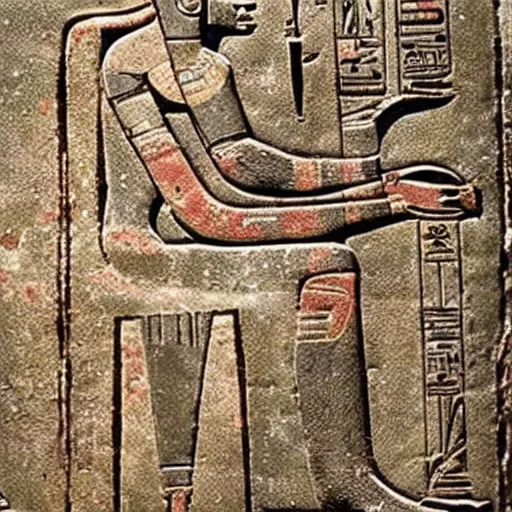 Prompt: a fragment of ancient egyptian hierographic panel Art, art of a spaceship in art style of ancient art, fragmented, a spaceship!!!!! Ancient Egypt art