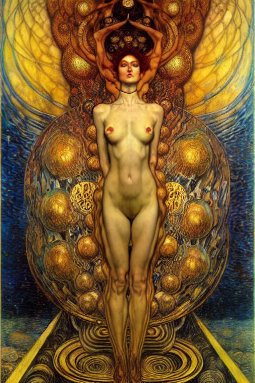 Image similar to Divine Chaos Engine by Karol Bak, Jean Delville, William Blake, Gustav Klimt, and Vincent Van Gogh, symbolist, visionary