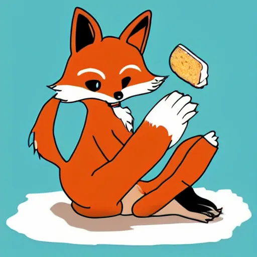Image similar to cute cartoon of a fox eating a piece of bread, anime, trending on ArtStation