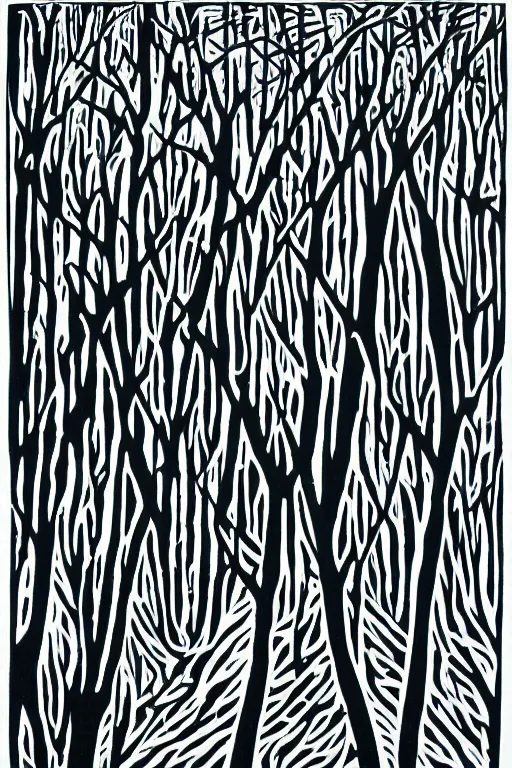 Prompt: reaction diffusion artwork of a winter forest, reaction diffusion linocut, as reaction diffusion