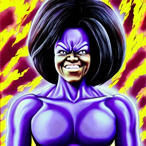 Prompt: ultra realistic portrait painting of michelle obama as frieza, art by akira toriyama, 4 k, dragon ball artstyle, cel shaded, highly detailed, epic lighting