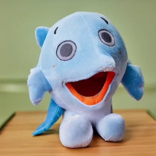 Prompt: a happy dolphin, plush doll, 8 k