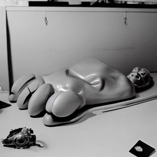 Image similar to photo of an alien autopsy, black and white, wide angle