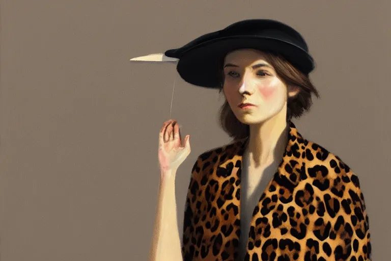 Image similar to young a woman with a leopard - shaped hat artwork by tim eitel