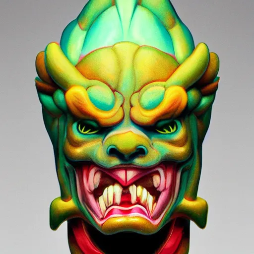 Image similar to prompt : oni mask character portrait soft light painted by james jean and katsuhiro otomo and erik jones, inspired by evangeleon anime, smooth face feature, intricate oil painting, high detail illustration, sharp high detail, manga and anime 1 9 9 9