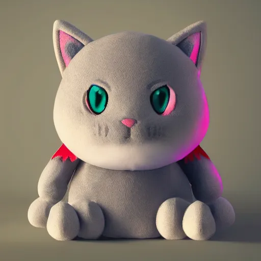 Image similar to cute fumo plush of a magical companion cat who guides the hero on his quest, sidekick, outline glow, promo render, vray