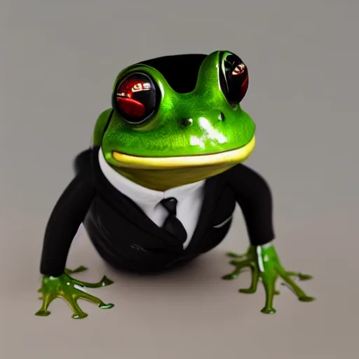 Image similar to a bussines man frog in a black suit, cinematic lightning, 8 k, octane render, art station, matte painting, trending, 8 k