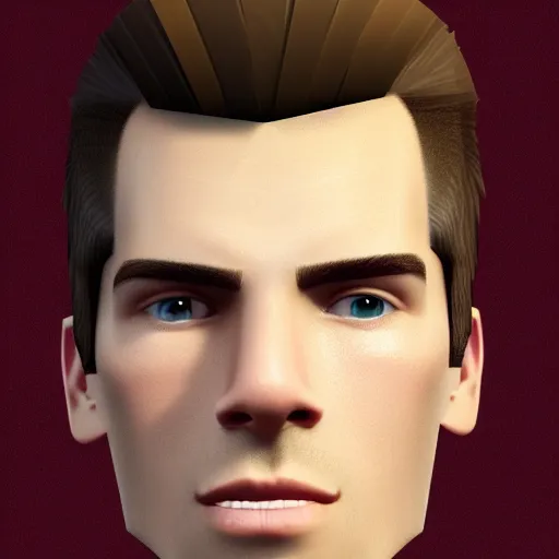 Image similar to tall man in his twenties with brown blond short quiff hair and thin slightly round facial structure with cleft chin, straight eyebrows and prominent nose, good definition of cheekbones, big hazel nut brown eyes, narrow face, slim body, atmospheric lighting, unreal engine 5, minecraft, highly detailed by charlie bowater