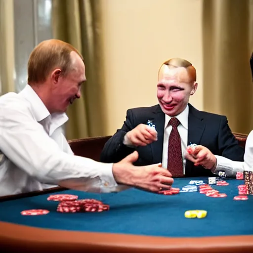 Image similar to jesus christ playing poker while putin serves drinks and smiles