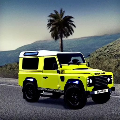 Image similar to “Blue Land Rover Defender. In the style of GTA 5.”