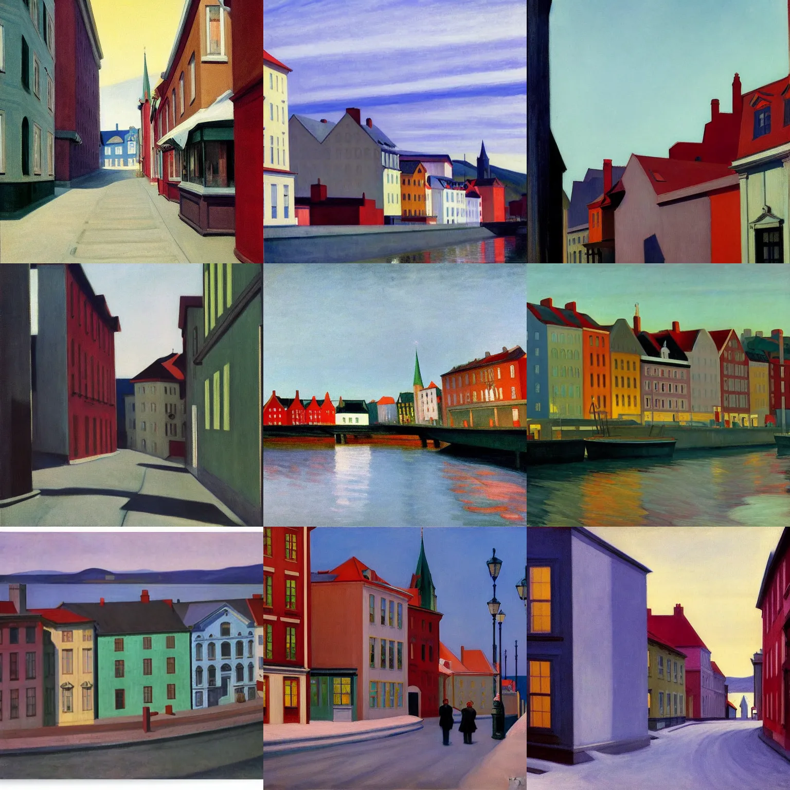 Prompt: Trondheim by Edward hopper