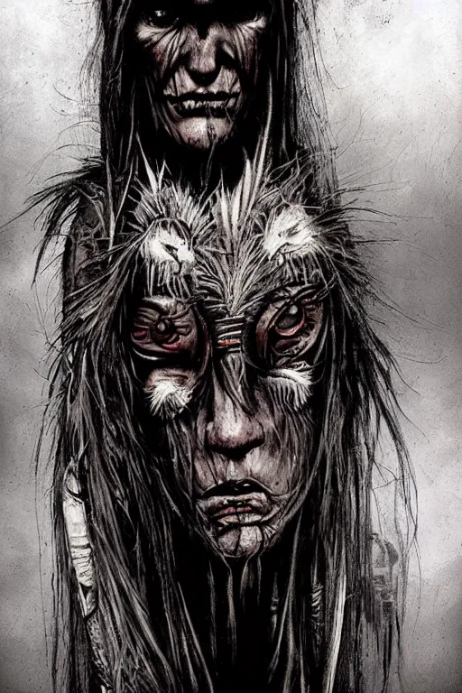 Image similar to mad native american skinwalker artwork by ben templesmith