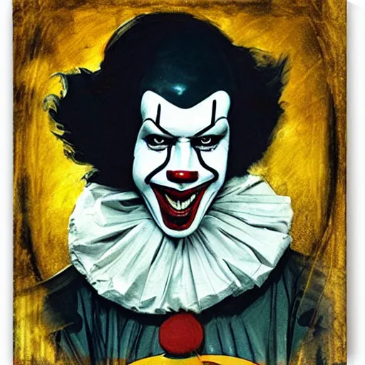 Image similar to portrait of pennywise mixed with batman by abbey edwin austin