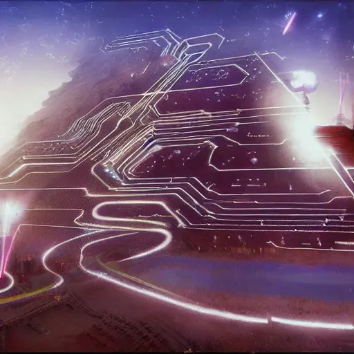 Prompt: the ethereal queen of technology bestows the gift of circuits to humanity. matte painting. fantastic.